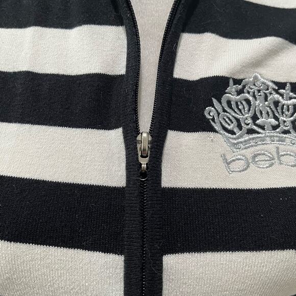 Bebe Silk Striped Y2K Bling Crown Rhinestone Athleisure Zipper Hoodie Sweater L - Picture 8 of 15